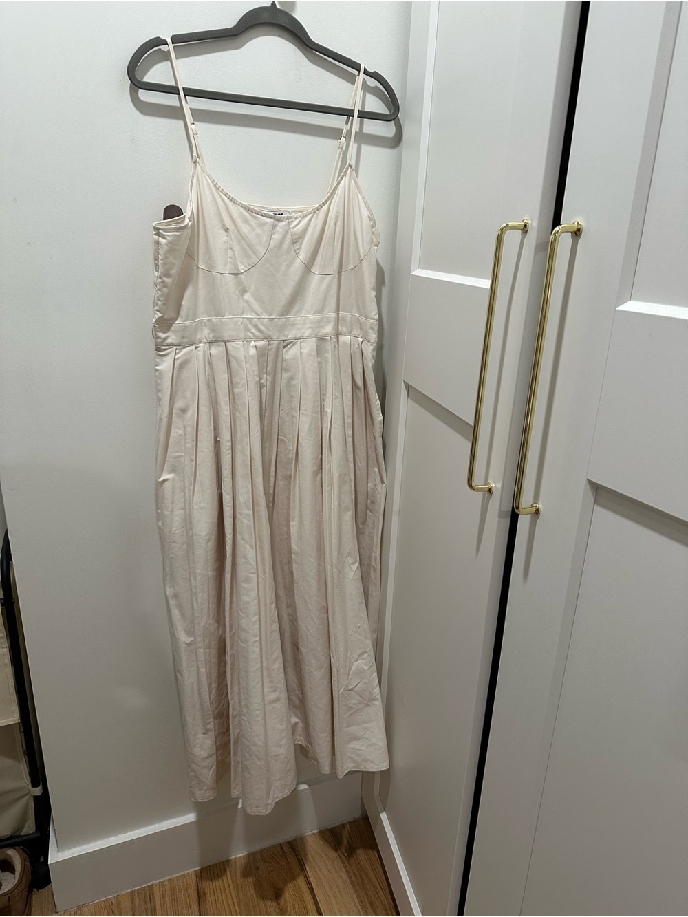 Cream Spaghetti-Strap Maxi Dress with Pleated Skirt